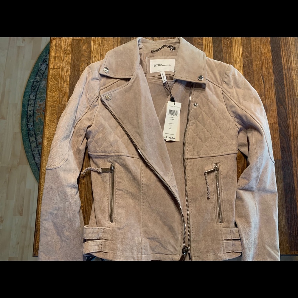 BCBG Blush Suede Leather Moto Jacket NWT
